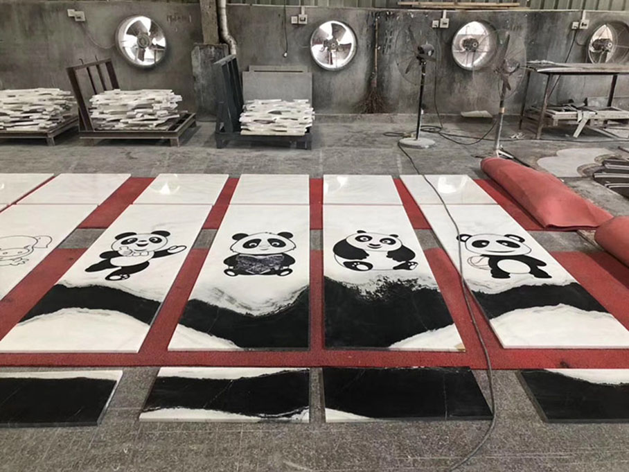 panda white marble waterjet medallions