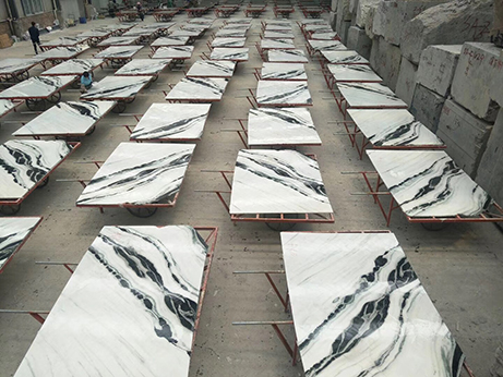 glue on marble slabs surface, mesh at back & dried